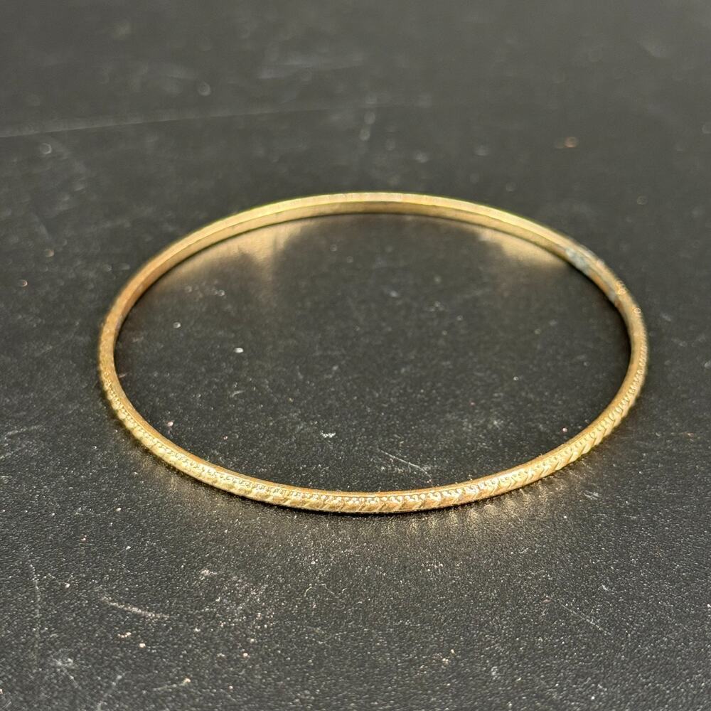 Vintage Gold Tone Etched Bangle Bracelet Textured Pattern Slip-On Stackable